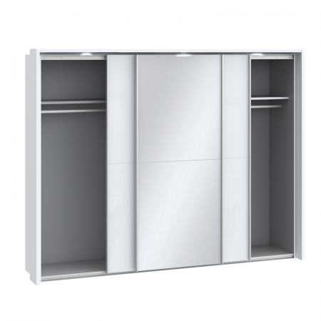 Dressinguri - Dulap LONA LQNS13214B, usi glisante, oglinda, 3 rafturi, bara de haine, alb, 280,5x63,9x215,9 cm - ExpoMob