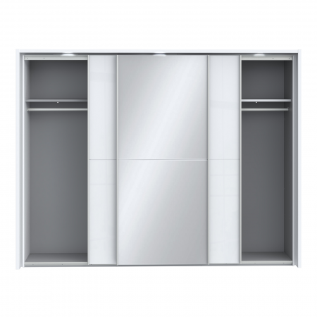 Dressinguri - Dulap LONA LQNS13214B, usi glisante, oglinda, 3 rafturi, bara de haine, alb, 280,5x63,9x215,9 cm - ExpoMob