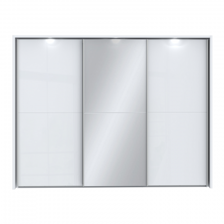 Dressinguri - Dulap LONA LQNS13214B, usi glisante, oglinda, 3 rafturi, bara de haine, alb, 280,5x63,9x215,9 cm - ExpoMob