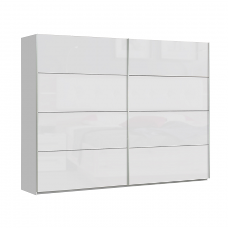 Depozitare - Dulap NEAPEL NPLS124E1-C04, usi glisante, 2 rafturi, bara de haine, alb lucios, 269,9x61,2x209,7 cm - ExpoMob