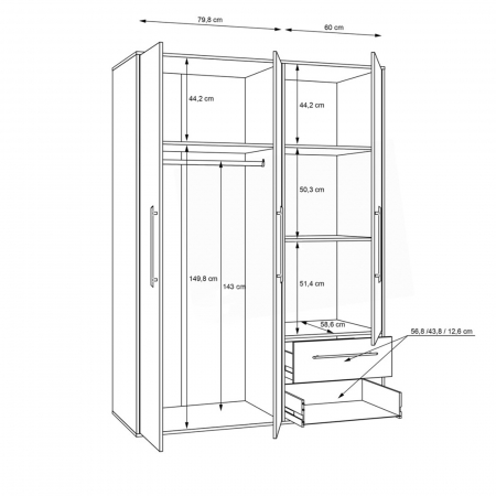 Dulap pentru haine MKSS833-Q36, 3 usi, rafturi, sertare, bara de haine, corp sonoma + fronturi alb, 144x58x200 cm - ExpoMob [7]