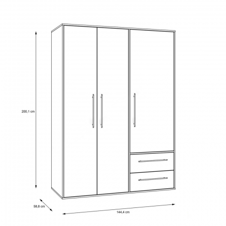 Dulap pentru haine MKSS833-Q36, 3 usi, rafturi, sertare, bara de haine, corp sonoma + fronturi alb, 144x58x200 cm - ExpoMob [6]