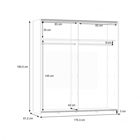 Dulap pentru haine W3NS82232-120, usi glisante, rafturi, bara de haine, alb, 170x61x190 cm - ExpoMob [4]