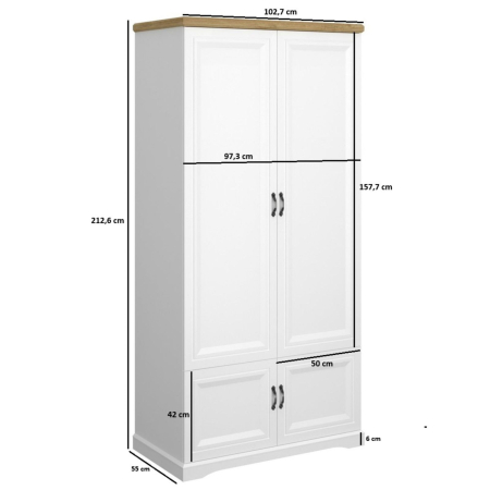 Colectia RIVA - Dulap RIVA, 4 usi, bara haine, alb + stejar harbor, 102,7x55x212,6 cm