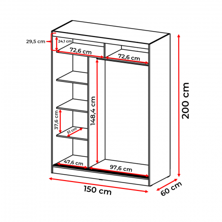 Mobila Alba - Dulap RODOS 01, usi glisante, 150x60x200 cm - ExpoMob
