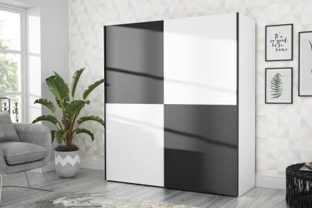 Depozitare - Dulap W3NS822X1-C910, usi glisante, alb + negru, 190.5x61.2x170.3 cm - ExpoMob