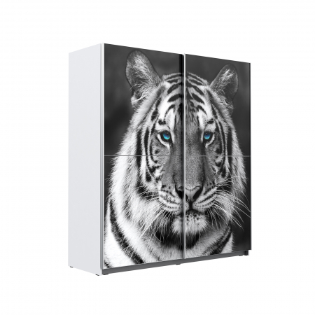 Depozitare - Dulap YANIS YANS8223G1-120, usi glisante, 6 rafturi, bara de haine, corp alb, 170,3x61,2x190,5 cm - ExpoMob