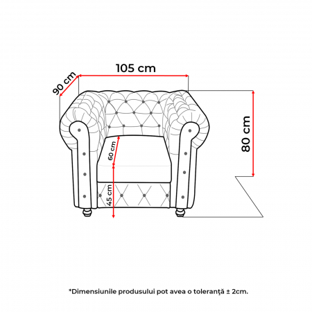 Fotoliu CHESTERFIELD fix, cu arcuri, 105x90x80 cm - ExpoMob [4]