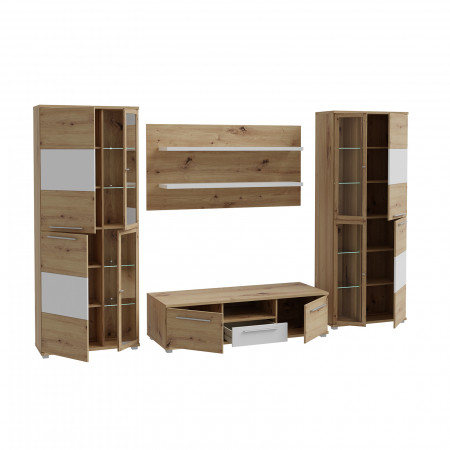 Livinguri - Living ALX, 4 corpuri, artisan + alb, 334x55x200 cm - ExpoMob