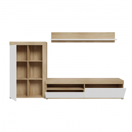 Livinguri - Living ANKLAM, 3 corpuri, sonoma + alb, 265x41x158,5 cm - ExpoMob