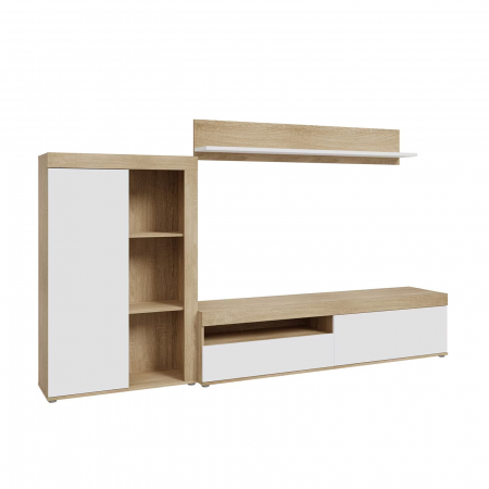 Livinguri - Living ANKLAM, 3 corpuri, sonoma + alb, 265x41x158,5 cm - ExpoMob