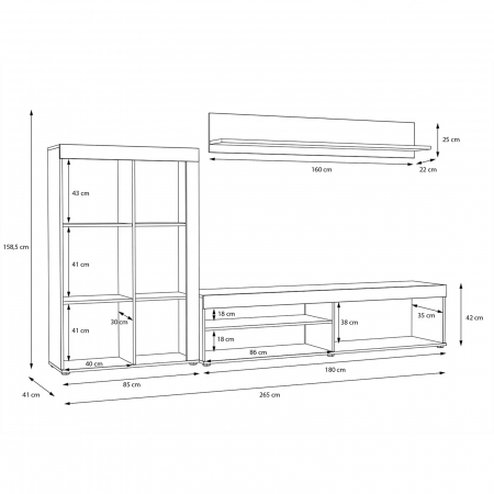 Living ANKLAM, 3 corpuri, sonoma + alb, 265x41x158,5 cm - ExpoMob [8]