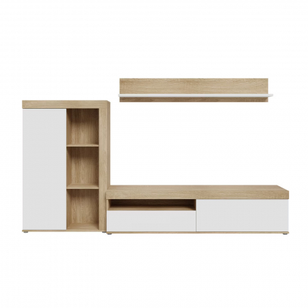 Livinguri - Living ANKLAM, 3 corpuri, sonoma + alb, 265x41x158,5 cm - ExpoMob