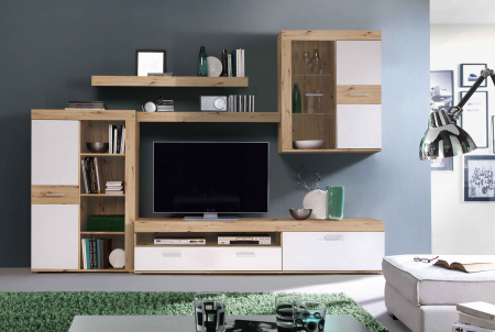 Livinguri - Living ATYZON ATZM012LB-C830, 4 corpuri, stejar artisan si alb, 280x41x200,9 cm - ExpoMob