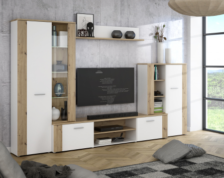 Living BBG, 4 corpuri, artisan + alb, 309x42x198 cm - ExpoMob [4]