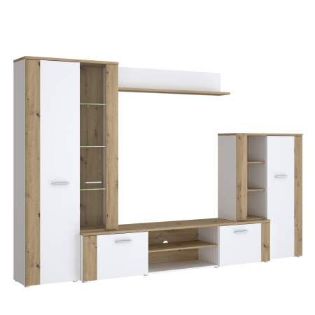 Livinguri - Living BBG, 4 corpuri, artisan + alb, 309x42x198 cm - ExpoMob