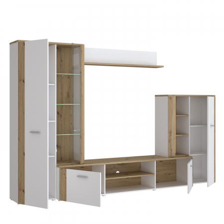 Livinguri - Living BBG, 4 corpuri, artisan + alb, 309x42x198 cm - ExpoMob