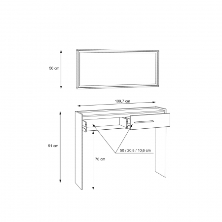 Masuta hol NERKOZZA, 2 sertare, corp alb, fronturi sonoma, 112,7x25,8x170 cm - ExpoMob [7]