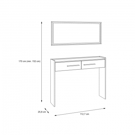 Masuta hol NERKOZZA, 2 sertare, corp alb, fronturi sonoma, 112,7x25,8x170 cm - ExpoMob [6]