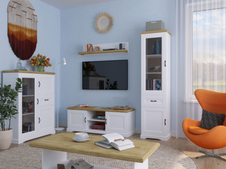 Colectia RIVA - Masuta de cafea RIVA, cu raft, alb + stejar harbor, 120x55x49 cm