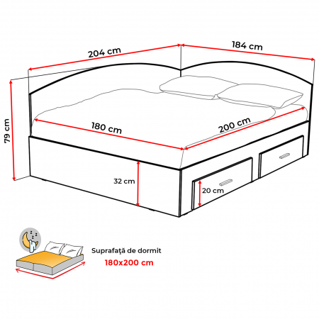 Pat Colt Alma 180x200 cm, cu 2 sertare laterale pe role - ExpoMob [7]