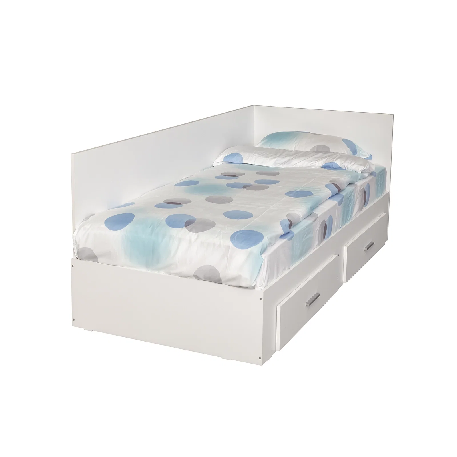 Pat Colt Alma Drept 120x200 cm, cu 2 sertare laterale pe role, colt interschimbabil, alb