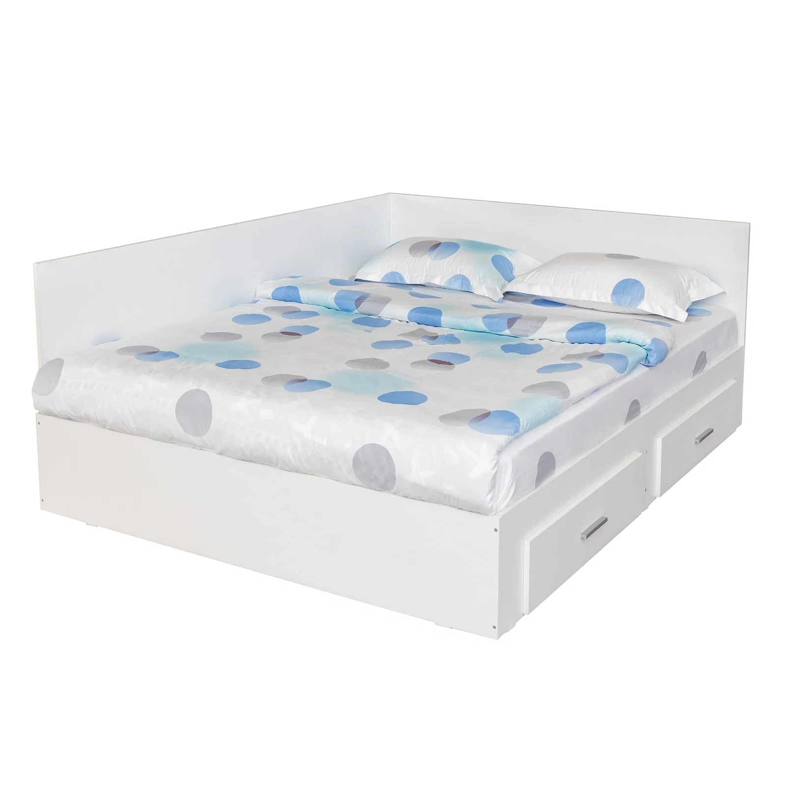 Paturi - Pat Colt Alma Drept 140x200 cm, cu 2 sertare laterale pe role, colt interschimbabil, alb