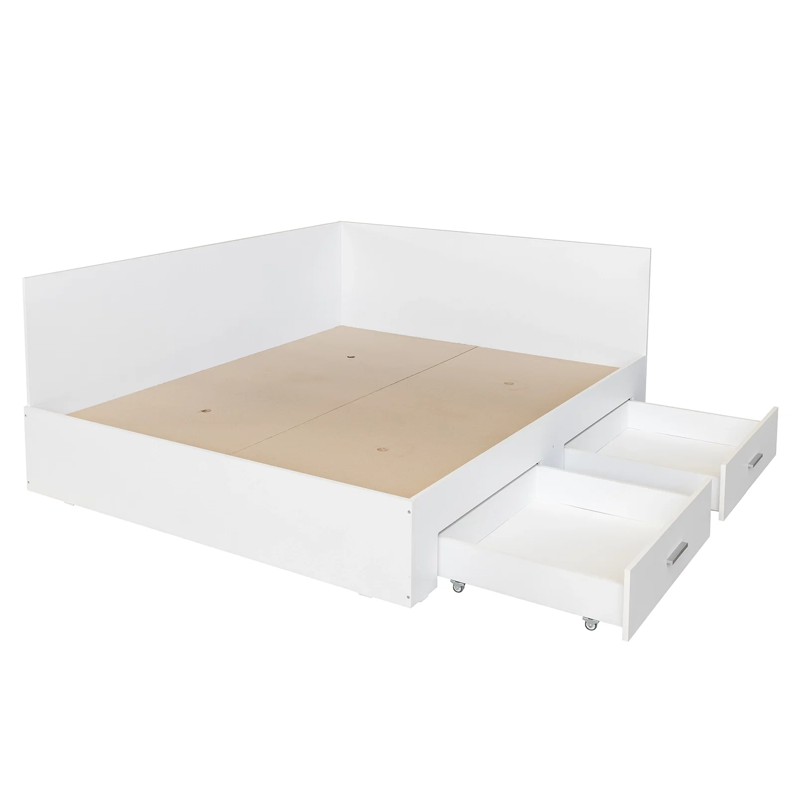 Pat Colt Alma Drept 180x200 cm, cu 2 sertare laterale pe role, colt interschimbabil, alb [4]