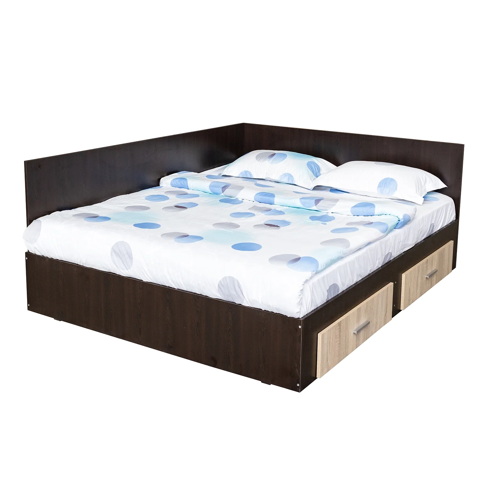 Paturi - Pat Colt Alma Drept 180x200 cm, cu 2 sertare laterale pe role, colt interschimbabil, sonoma inchis + sonoma deschis