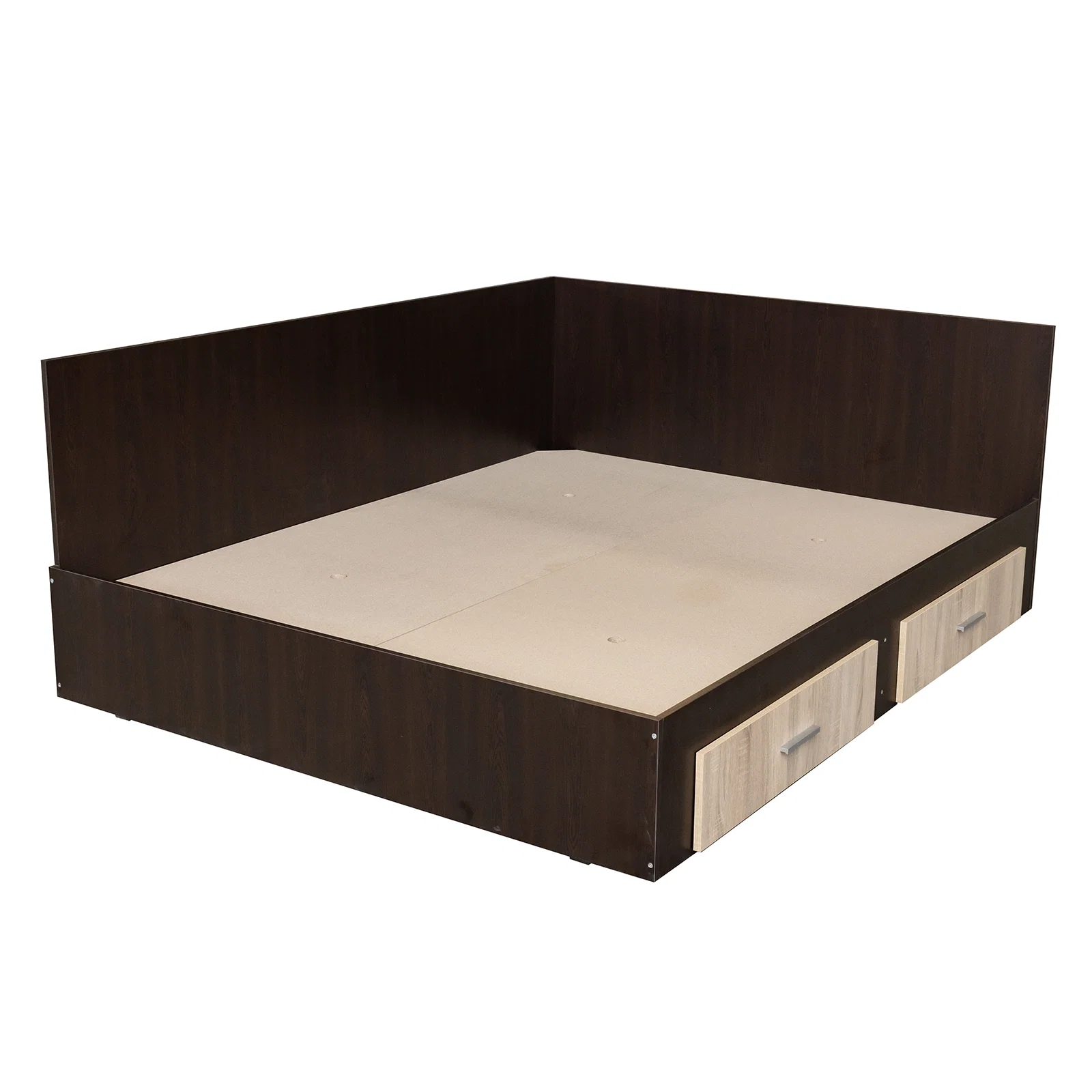 Paturi - Pat Colt Alma Drept 180x200 cm, cu 2 sertare laterale pe role, colt interschimbabil, sonoma inchis + sonoma deschis