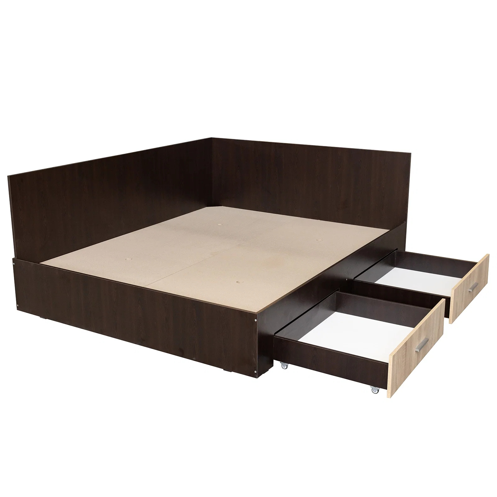 Pat Colt Alma Drept 180x200 cm, cu 2 sertare laterale pe role, colt interschimbabil, sonoma inchis + sonoma deschis [4]