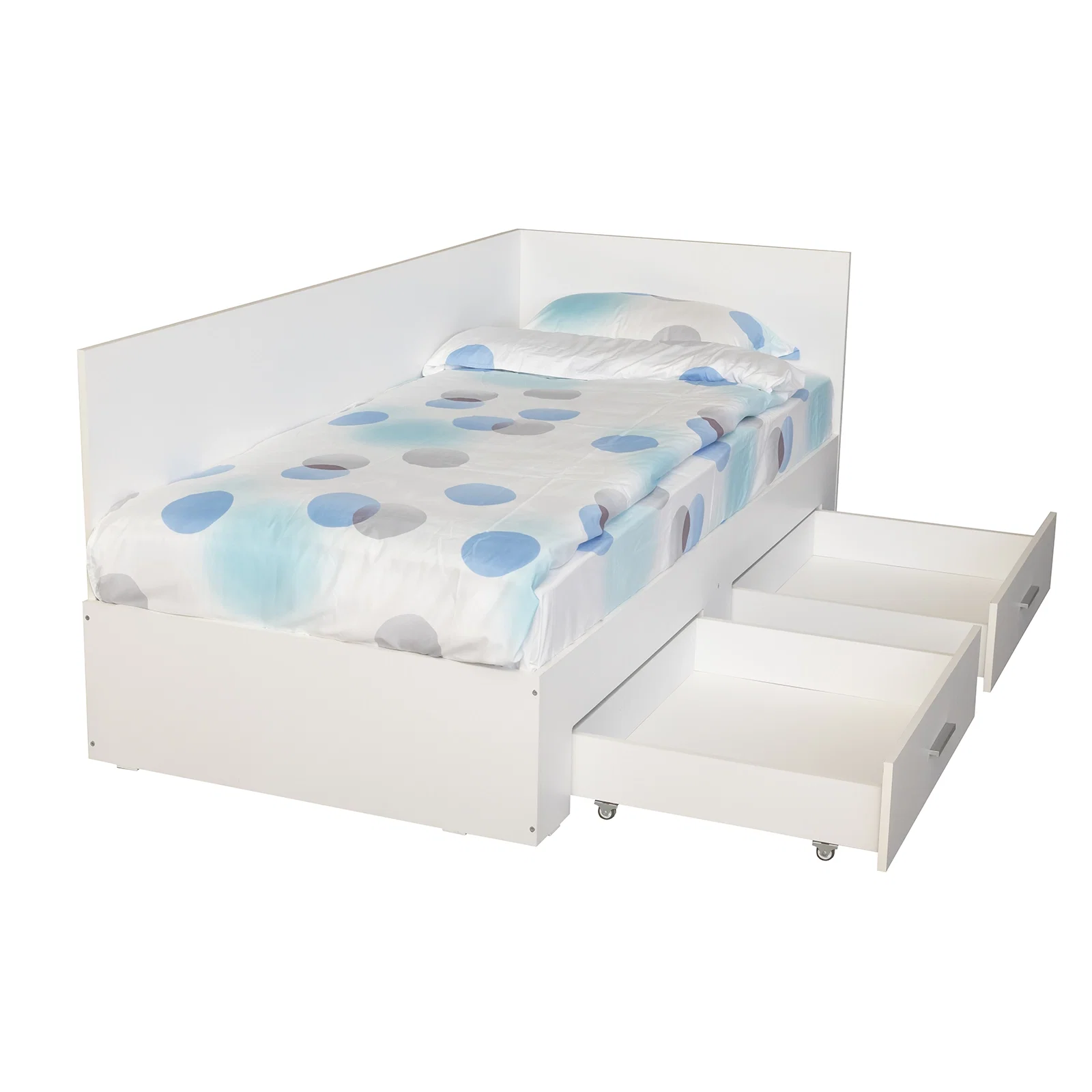 Pat Colt Alma Drept 90x200 cm, cu 2 sertare laterale pe role, colt interschimbabil, alb [2]