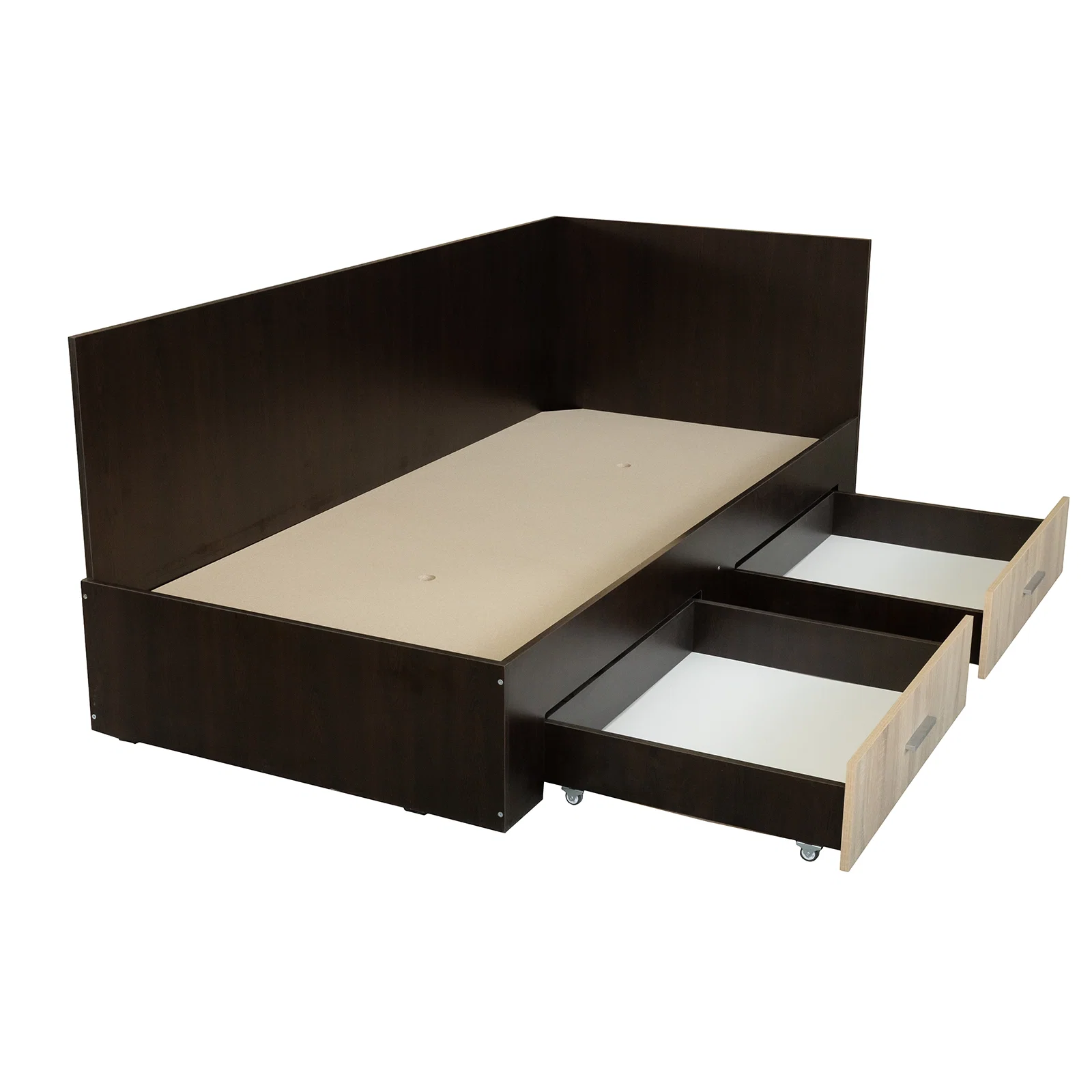 Pat Colt Alma Drept 90x200 cm, cu 2 sertare laterale pe role, colt interschimbabil, sonoma inchis + sonoma deschis [6]