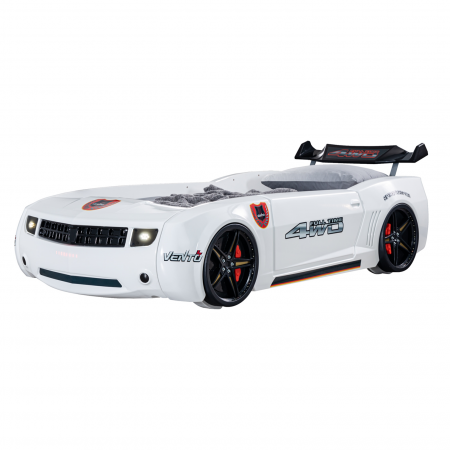 Pachete - Pat pentru copii masina CAMARO, cu leduri, 90x190 cm, alb + Noptiera SPORT, 45x57x34 - ExpoMob