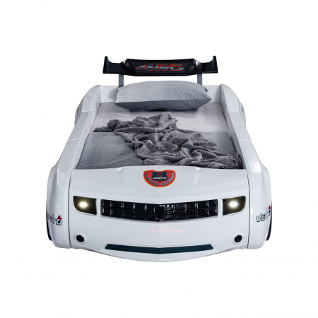 Pachete - Pat pentru copii masina CAMARO, cu leduri, 90x190 cm, alb + Noptiera SPORT, 45x57x34 - ExpoMob