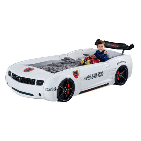 Pachete - Pat pentru copii masina CAMARO, cu leduri, 90x190 cm, alb + Noptiera SPORT, 45x57x34 - ExpoMob