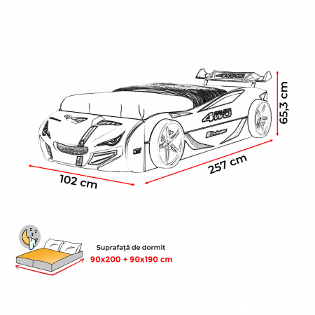 Pat pentru copii masina ECO DUBLU MVN1, 90x200 cm - ExpoMob [12]