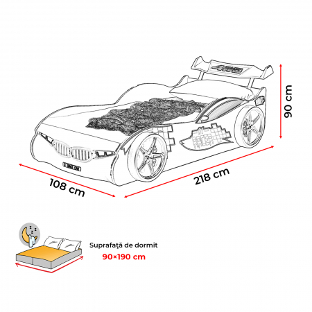 Pat pentru copii masina ECO RACE, 90x190 cm - ExpoMob [7]