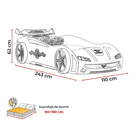 Pat pentru copii masina ECO VECTOR, 90x190 cm - ExpoMob [5]