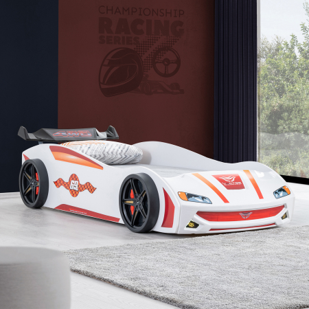 Pat pentru copii masina ECO VECTOR, alb, 90x190 cm + Noptiera SPORT, 45x57x34 - ExpoMob [6]