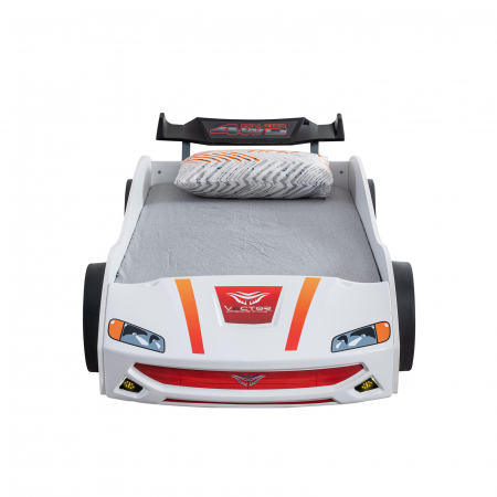 Paturi Copii Masini - Pat pentru copii masina ECO VECTOR, alb, 90x190 cm + Noptiera SPORT, 45x57x34 - ExpoMob