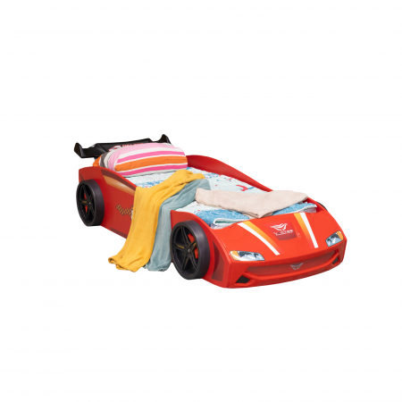 Paturi Copii Masini - Pat pentru copii masina ECO VECTOR, rosu, 90x190 cm + Noptiera SPORT, 45x57x34 - ExpoMob