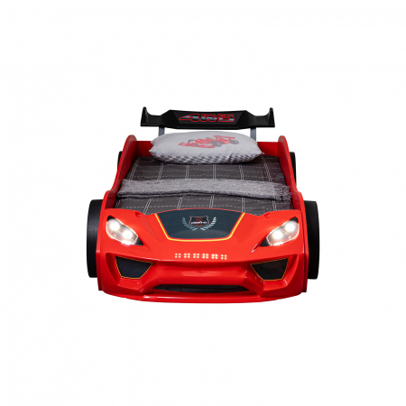 Paturi Copii Masini - Pat pentru copii masina ECO VENTO, cu faruri, alb, 90x190 cm - ExpoMob