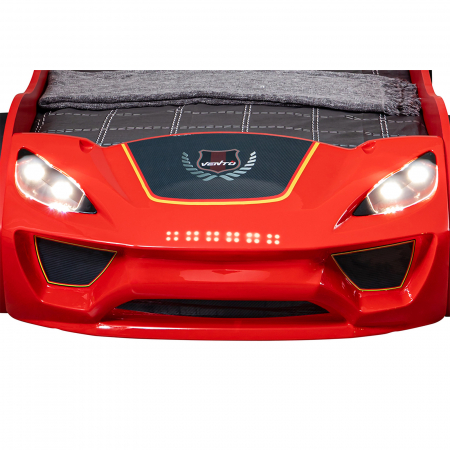 Pat pentru copii masina ECO VENTO, cu faruri, alb, 90x190 cm - ExpoMob [4]