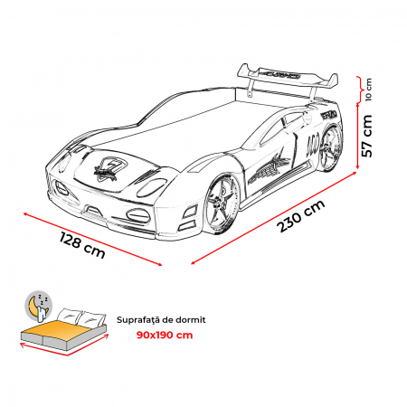 Pat pentru copii masina ENZO, cu leduri, sunet, telecomanda, 90x190 cm - ExpoMob [8]