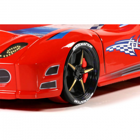 Pat pentru copii masina ENZO, cu leduri, sunet, telecomanda, rosu, 90x190 cm  + Noptiera SPORT, 45x57x34 - ExpoMob [6]