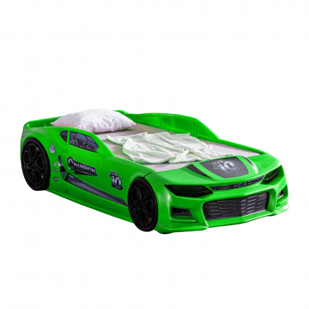 Pat pentru copii masina MINI CHAMPION, verde, 70x140 cm