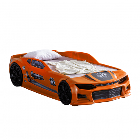 Pat pentru copii masina MINI CHAMPION, portocaliu, 70x140 cm