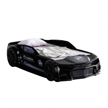 Pat pentru copii masina MINI CHAMPION, negru, 70x140 cm