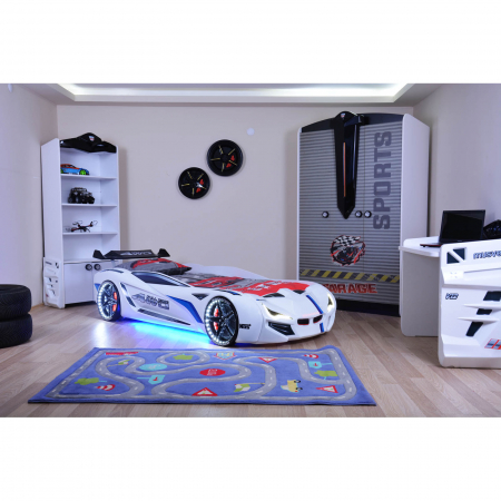 Pat pentru copii masina MVN1, cu sunet, telecomanda si lumini LED, 90x190 cm - ExpoMob [3]